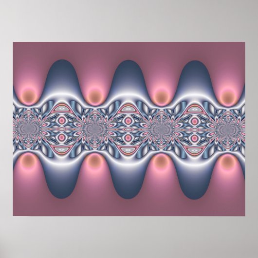 Poster Vagues fractales argent et rose (Devant)