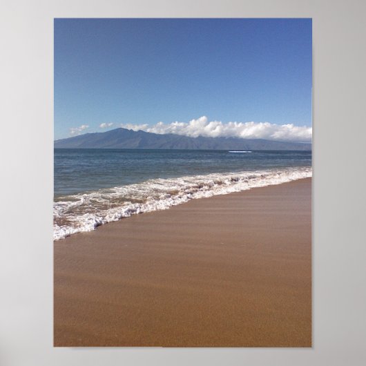 Poster vagues hawaïennes, île lointaine, sable de plage,  (Devant)