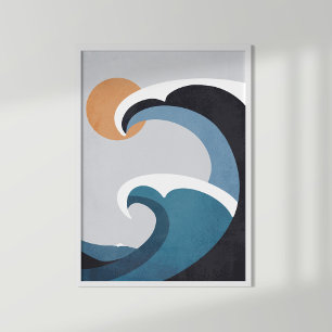 Poster Vagues océaniques Abstraites et soleil