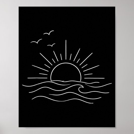 Poster vagues océaniques au coucher du soleil design mini (Devant)