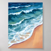 Poster Vagues océaniques bleu aquarelle côtière (Devant)