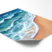 Poster Vagues océaniques bleu aquarelle côtière (Coin)