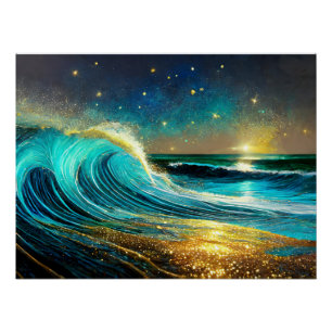 Poster Vagues océaniques divergentes scintillantes