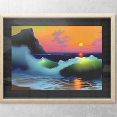 Poster Vagues océaniques dramatiques et coucher de soleil