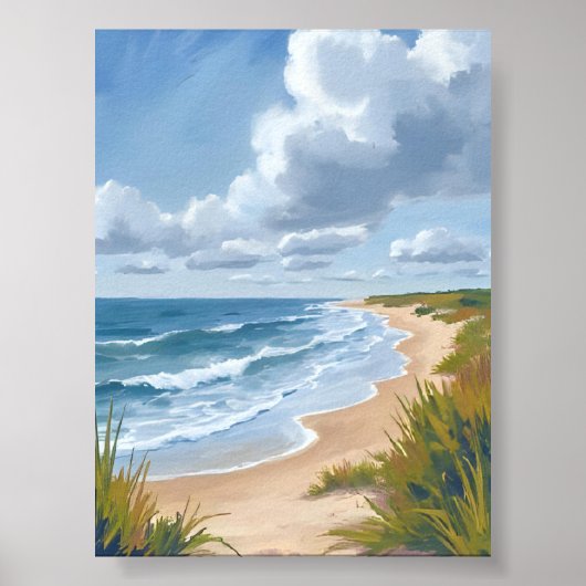 Poster Vagues océaniques | Plage Peinte Côtière (Devant)