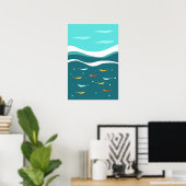 Poster Vagues océaniques rétro été Moderne du milieu du X (Bureau à domicile)