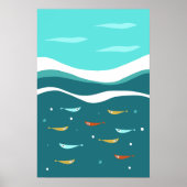 Poster Vagues océaniques rétro été Moderne du milieu du X (Devant)
