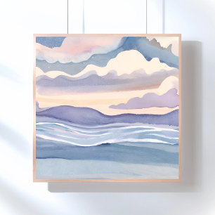 Poster Vagues océaniques rêveuses Peinture à l'aquarell