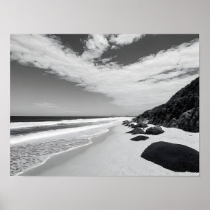 Poster Vagues océaniques rocheuses noir et blanc paysage