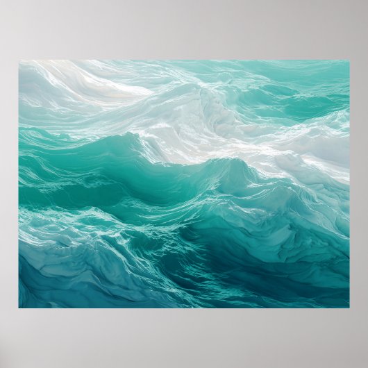Poster Vagues océaniques sarcelle abstraites (Devant)