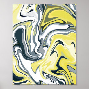 Poster Vagues rayonnantes de jaune, blanc et gris