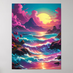 Poster Vagues rétro vibrantes, explosion audacieuse de co