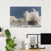 Poster Vagues S'Écrasant Contre Un Phare (Bureau à domicile)