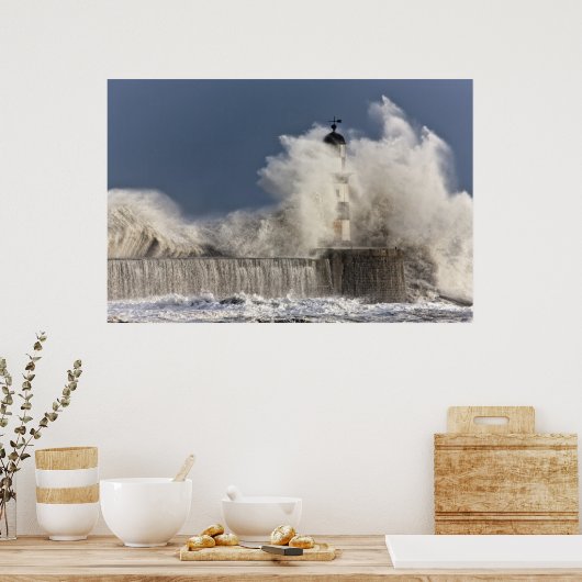 Poster Vagues S'Écrasant Contre Un Phare (Cuisine)