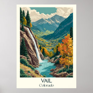 Poster Vail Colorado Vintage Mountain Waterfall Travel