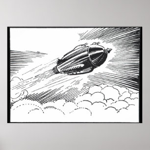 Poster Vaisseau spatial de science-fiction vintage dans l