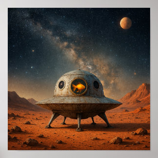 Poster Vaisseau spatial extraterrestre avec pilote poisso