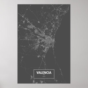 Poster Valence, Espagne (blanc sur noir)
