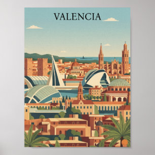 Poster Valence Espagne Colorée Voyage Vintage