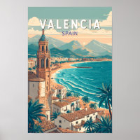 Valence Espagne Illustration Voyage Art Vintage