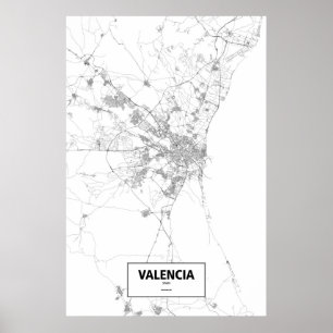 Poster Valence, Espagne (noir sur blanc)