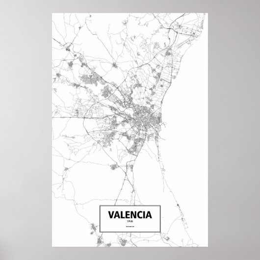 Poster Valence, Espagne (noir sur blanc) (Devant)