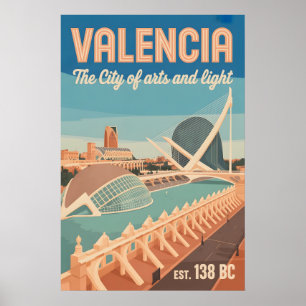 Poster Valence Espagne Skyline Rétro Cité Voyage