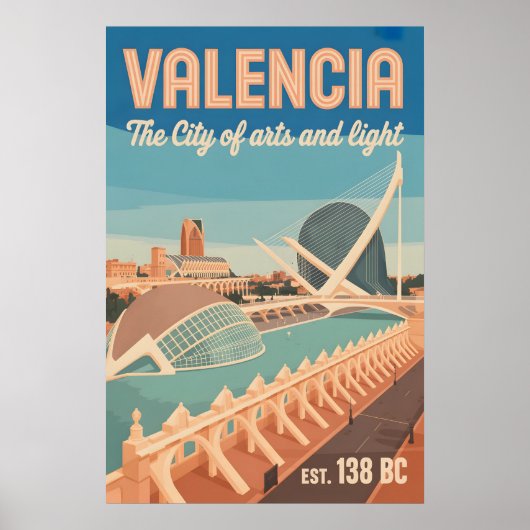 Poster Valence Espagne Skyline Rétro Cité Voyage (Devant)