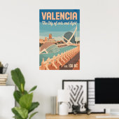 Poster Valence Espagne Skyline Rétro Cité Voyage (Bureau à domicile)