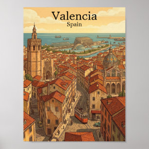 Poster Valencia Espagne Colorée Voyage Vintage