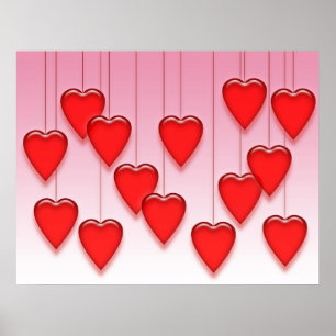 Poster Valentine accrochant des coeurs