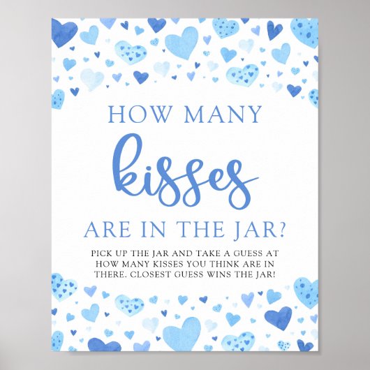 Poster Valentine Bleu Jeu de Baby Shower Combien de baise (Devant)