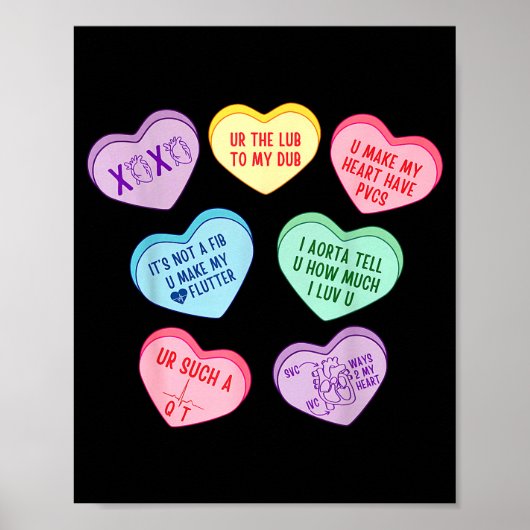 Poster Valentine Cardiologist Hearts Candy Ekg Tech Telem (Devant)