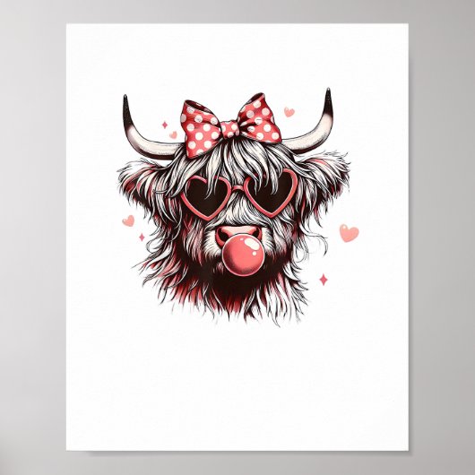 Poster Valentine Coquette Bow Heifer Highland Vache (Devant)