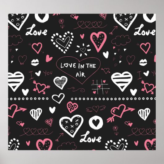 Poster Valentine Doodle Heart Vintage (Devant)