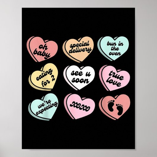 Poster Valentine Hearts Candy Pregnancy Announcement Baby (Devant)