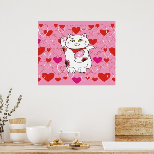 Poster Valentine Neko Lucky Cat (Cuisine)