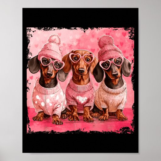 Poster Valentine’s Day Dog Cute Dachshund Dogs For Dog Mo (Devant)