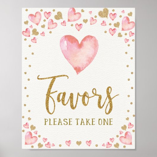 Poster Valentines Anniversaire Faveurs Pink Gold Hearts D (Devant)