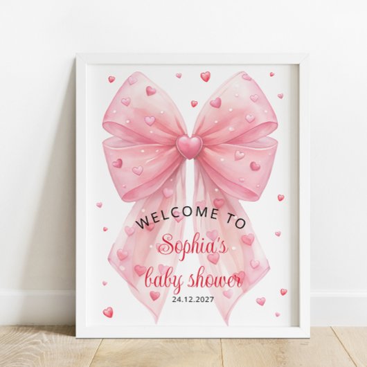 Poster Valentines Coeurs Bow Rose Baby shower Bienvenue