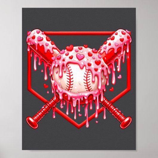 Poster Valentines Day Baseball Boys Ice Cream Drip Heart (Devant)