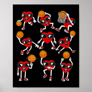 Poster Valentines Day Basketball Heart Dunking Dribbling