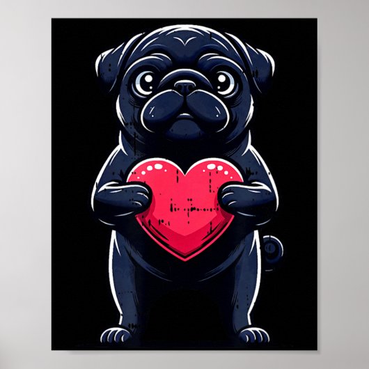 Poster Valentines Day Black Pug Heart Funny Dog Mom Dad F (Devant)