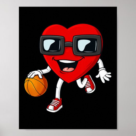 Poster Valentines Day Heart Dribbling Basketball Boys Gir (Devant)