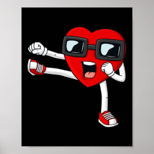 Poster Valentines Day Heart Karate Kick Fun Boys Girls Ki