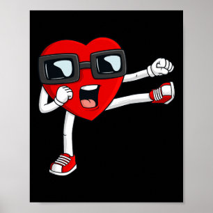 Poster Valentines Day Heart Karate Kick Fun Boys Girls Ki
