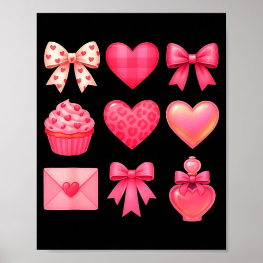Poster Valentines Day Hearts Leopard Coquette Bow Party W (Devant)