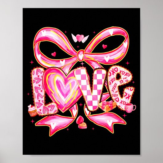 Poster Valentines Day Love Funny Coquette Bow Checkered X (Devant)