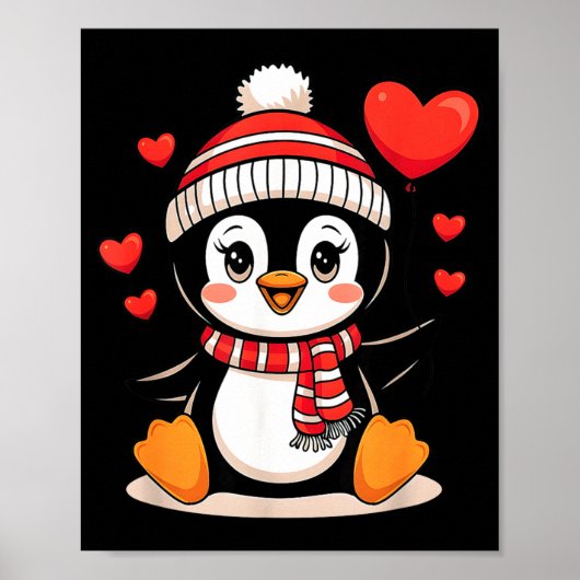 Poster Valentine's Day Penguin Heart Balloon Cute  (Devant)