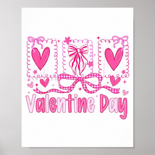 Poster Valentines Day Preppy Hearts Coquette Bow Women Gi (Devant)